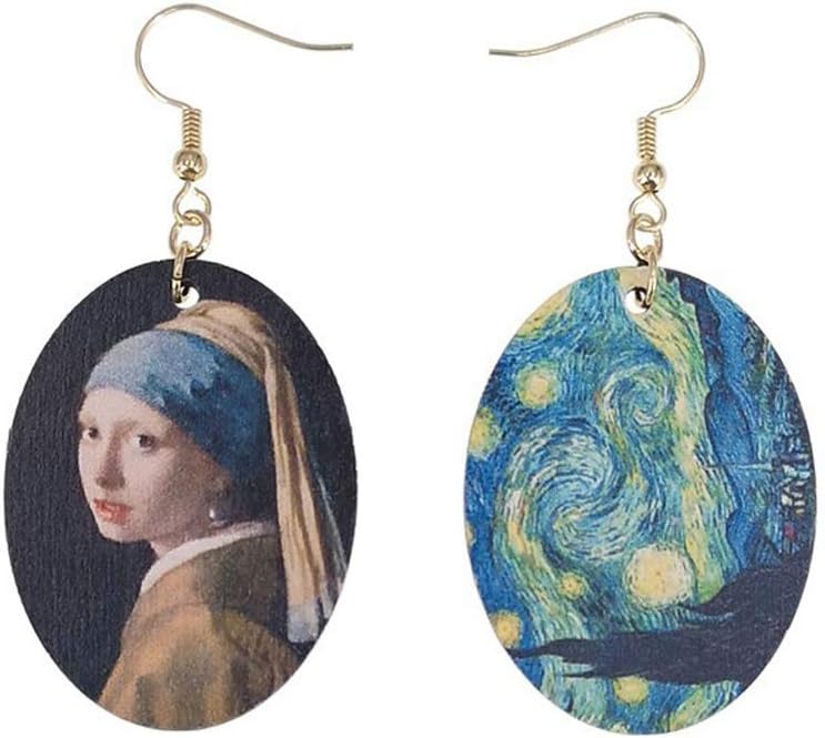 Johannes Oil Painting Art Girls Natural Wood Earrings Fashion Jewelry
