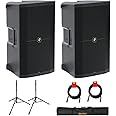 Mackie Thump215XT 1400W 15" Powered PA Loudspeaker System with DSP and Bluetooth (Pair) Bundle with Auray SS-47S-PB Steel Speaker Stands, Carrying Case, and 2X XLR-XLR Cable