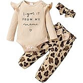 Aoswep Newborn Baby Girl Clothes, Infant Girl Outfits Long Sleeve Ruffle Romper + Floral Pants + Headband Set