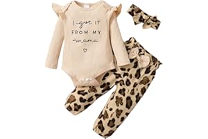 Aoswep Newborn Baby Girl Clothes, Infant Girl Outfits Long Sleeve Ruffle Romper + Floral Pants + Headband Set