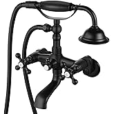 Aolemi Clawfoot Tub Faucet Wall Mount Matte Black Bathroom Tub Filler with Hand Held Shower Sprayer Vintage Bathtub Faucet Set Double Cross Handle