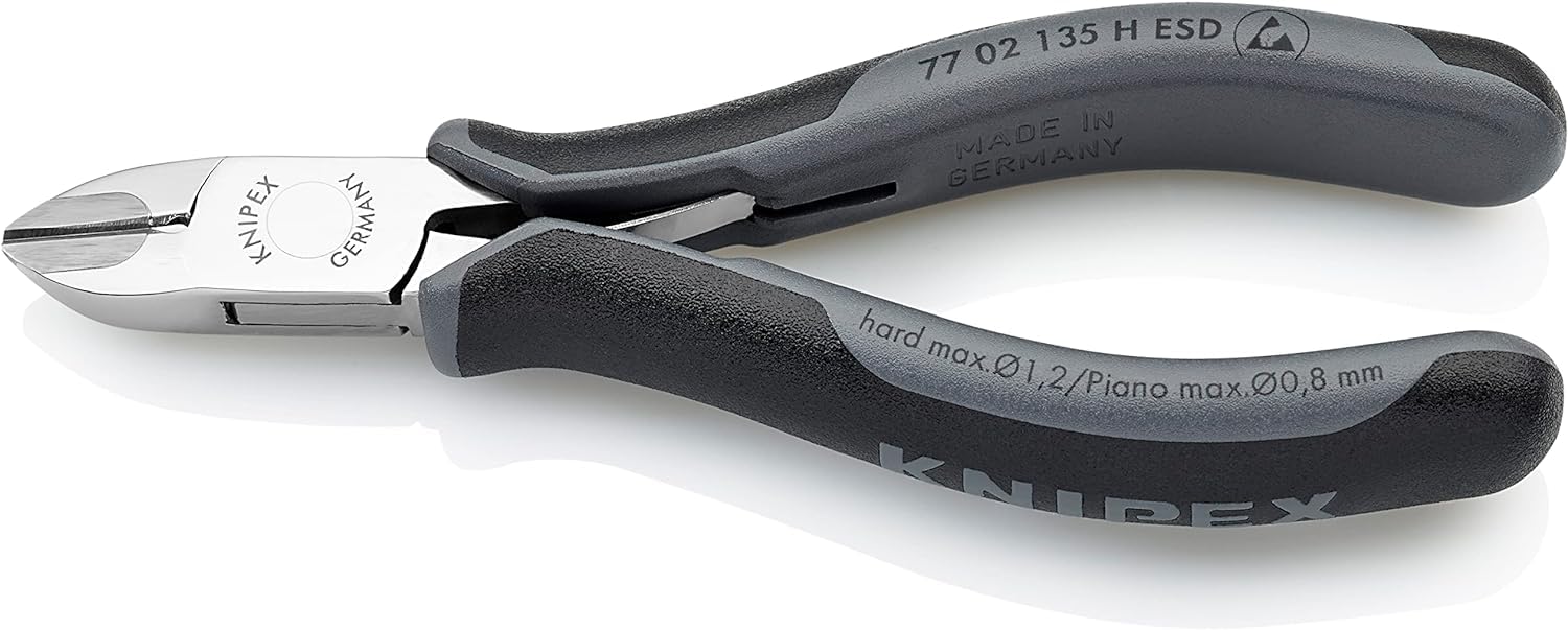 KNIPEX 77 02 135 H ESD Electronics Diagonal Cutter ESD with Inserted Carbide Metal Cutting Edges with Multi-Component Grips 135 mm