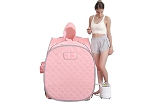 ZONEMEL Portable Steam Sauna Kit for 1 Person or 2 Person Full Body Home Sauna Spa, Leg Detox Relaxation, 2L Steam Pot, Remote Control (Pink, L 33.5”x W 32.3”x H 41.7”)