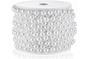 ZJJZGYXINTAI Craft String Pearls 8MM Pearl Bead, 33 Feet White Faux Pearl Garland Spool Roll Strand Wedding Party Decoration, Christmas Tree Decorations