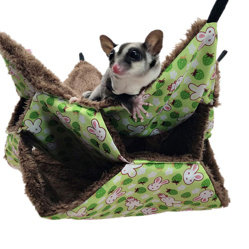 Small Pet Cage Hammock, Sugar Glider Triple Bed Hammock Rat Bed Guinea Pig Cage Accessories Bedding Cozy Ferret Tunnel Cave Small Animals Bed for Chinchilla Parrot Hamster (Green)