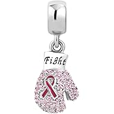 ZakiaHo Pink Ribbon Charms for Bracelets Fight Breast Cancer Awareness Boxing Gloves Dangle Charm Beads Compatible with Pandora Bracelets for Women