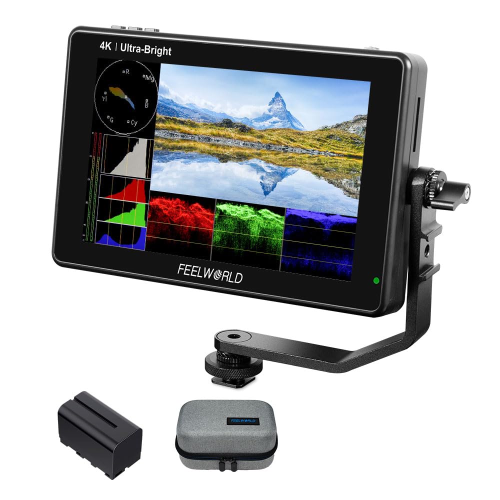 Feelworld LUT7 7 Inch Field Monitor 4K 1920x1200 Ultra Bright 2200nit Touch Screen Camera DSLR Video Assist 3D Lut Waveform Vectorscope Input 8.4V DC Output Tilt Arm (LUT7 7’’ HDMI)