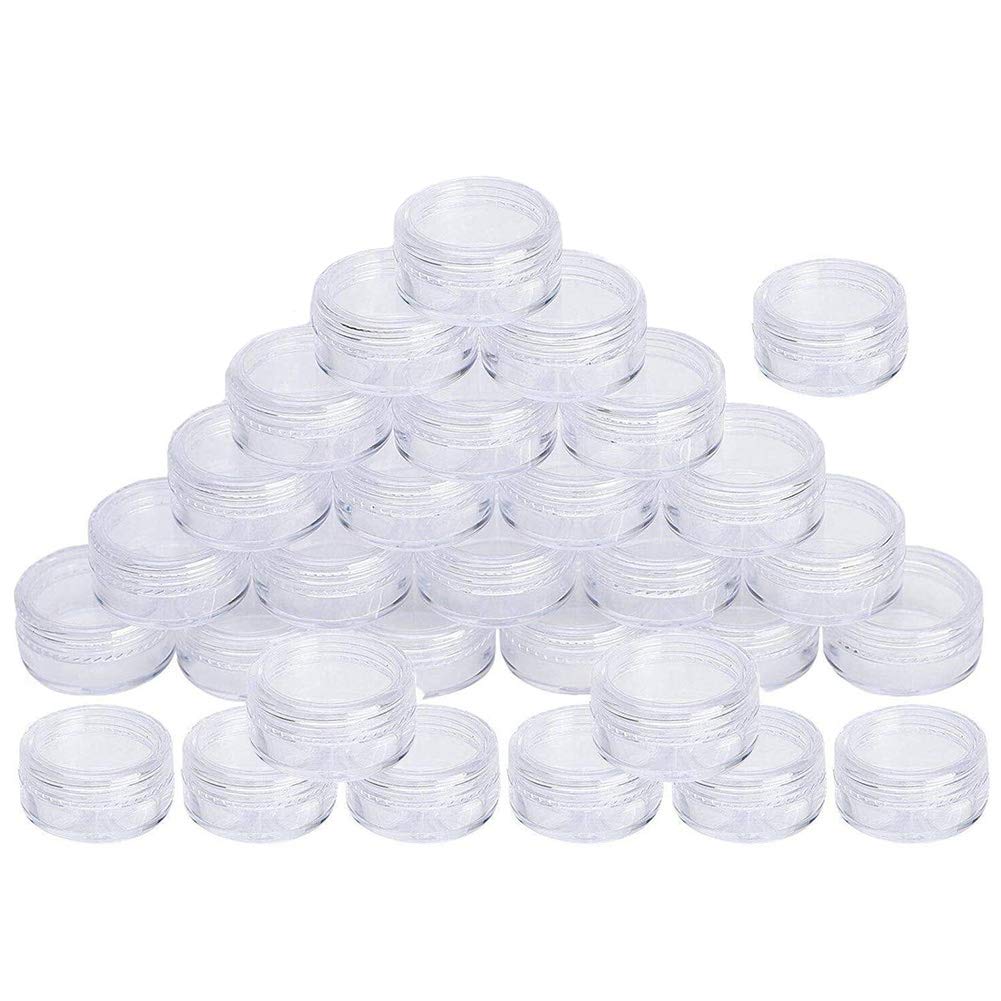 30 Pcs Sample Pots, 5g/5ml Small Clear Plastic Empty Travel Cosmetics Container Pots with Lids for Women Creams Sample Make-up Storage/Glitter Nail Art Storage