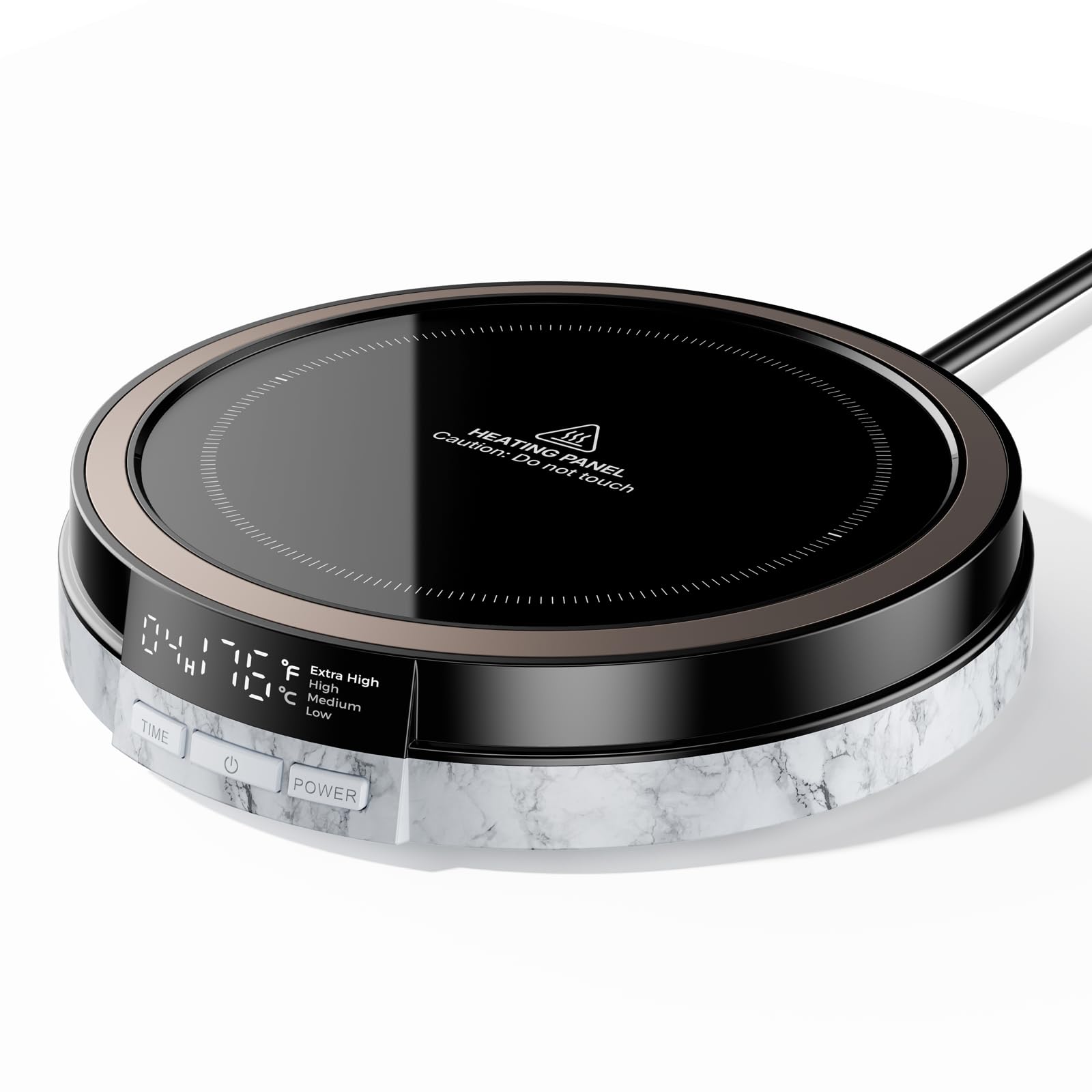 Coffee Mug Warmer for Desk, 50W Fast Heating Cup Warmer with Smart Display, 4 Temps & 12H Timer, Auto Shut Off for Tea, Milk, Hot Drinks - Marble Effect