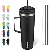 BJPKPK Insulated Tumbler with Handle, 30oz Insulated Tumblers with Lid and Straw, Stainless Steel Metal Water Bottles, Coffee Travel Mugs, Cups, Black