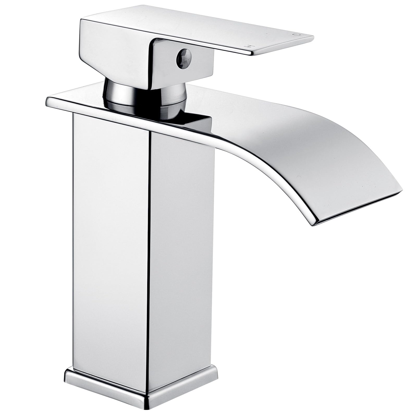 Peppermint Basin Taps Mixers Waterfall Bathroom Sink Mixer Tap Mono Square Stainless Steel Monobloc 1 Hole with G1/2'' Hoses Modern Cloakroom Taps Chrome Single Lever