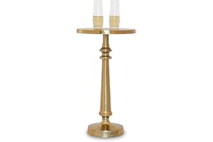 OBJET D'ART Small Round Gold Side Table by Objet D’Art, Accent, End, Pedestal, Martini, Cocktail and Drink Table for Living Room and Small Spaces, Petra Vintage Metal Brass Style Decor, 21” Height