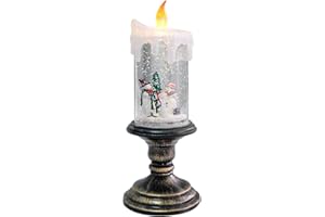 Eldnacele Christmas Snow Globe Candle Battery Operated Lighted Flameless Candles Light Swirling Water Glittering Spinning Candles for Home Decoration(Snowmen Family)