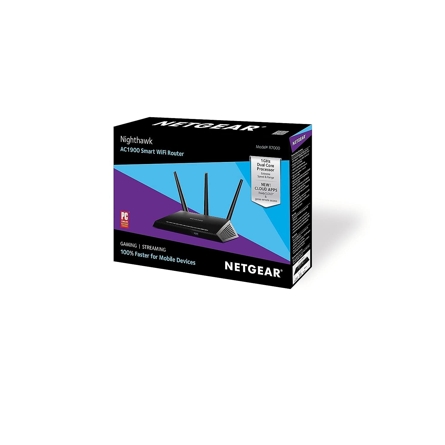 NETGEAR Nighthawk Smart Wi-Fi Router (R7000) - AC1900 Wireless Speed (Up to 1900 Mbps) | Up to 1800 Sq Ft Coverage & 30 Devices | 4 x 1G Ethernet and 2 USB Ports | Armor Security