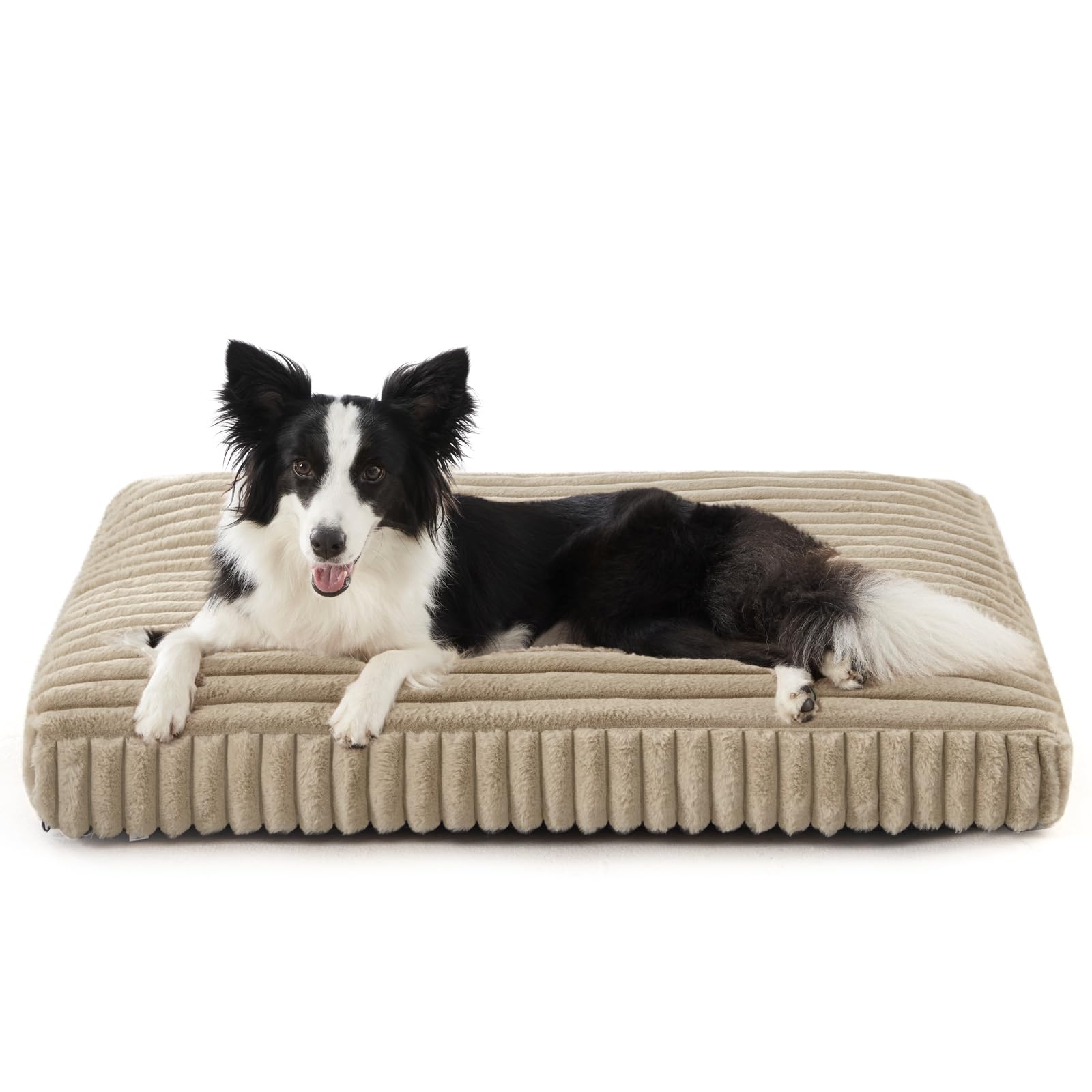 Photo 1 of Dog Beds Large Sized Dog, Flat Pet Beds with Removable Washable Cover, Pet Mat Cute Pet Crate Bed Thick Shredded Chopped Crate Foam & Anti Slip Bottom for Indoor, 35"x23"x4" Beige