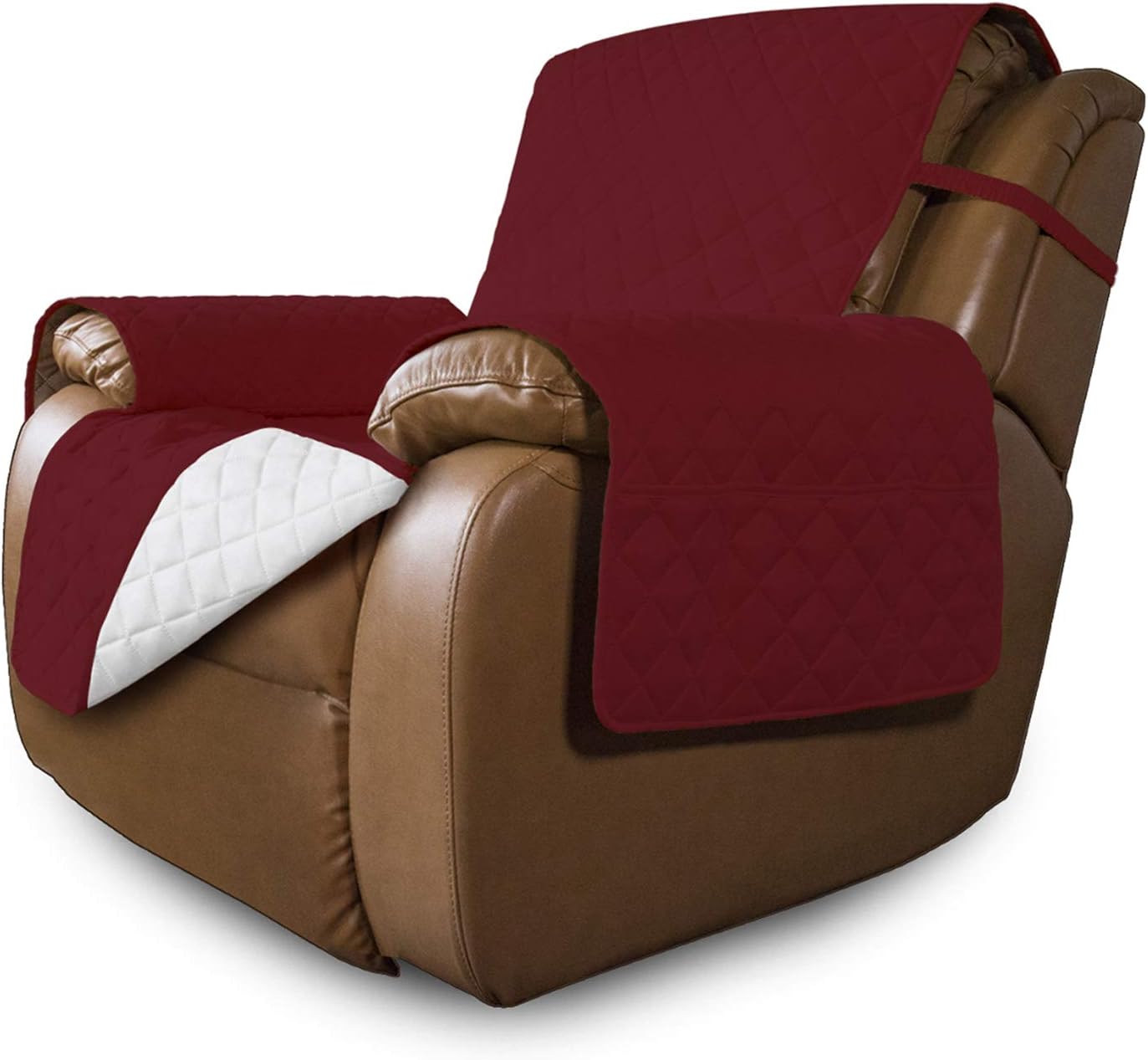 Easy-Going Oversized Recliner Reversible Sofa Cover Furniture Protector Couch Cover Water Resistant Elastic Straps Pets Kids Dog Cat (Oversized Recliner, Christmas Red/Ivory)