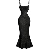 SweatyRocks Women's Sparkly Glitter Fishtail Cocktail Dress Sleeveless Ruched Bodycon Prom Evening Maxi Dresses