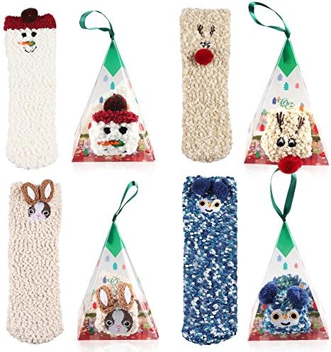 Vanmor 4 Pairs Fuzzy Socks Women Girls Cute Animal Socks with Triangle Box (Xmas 3-5 Years)