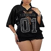 Women's Plus Size Letter Print Lace Sheer Jersey Shirt Half Sleeve V-Neck Oversized Lace Jersey Top