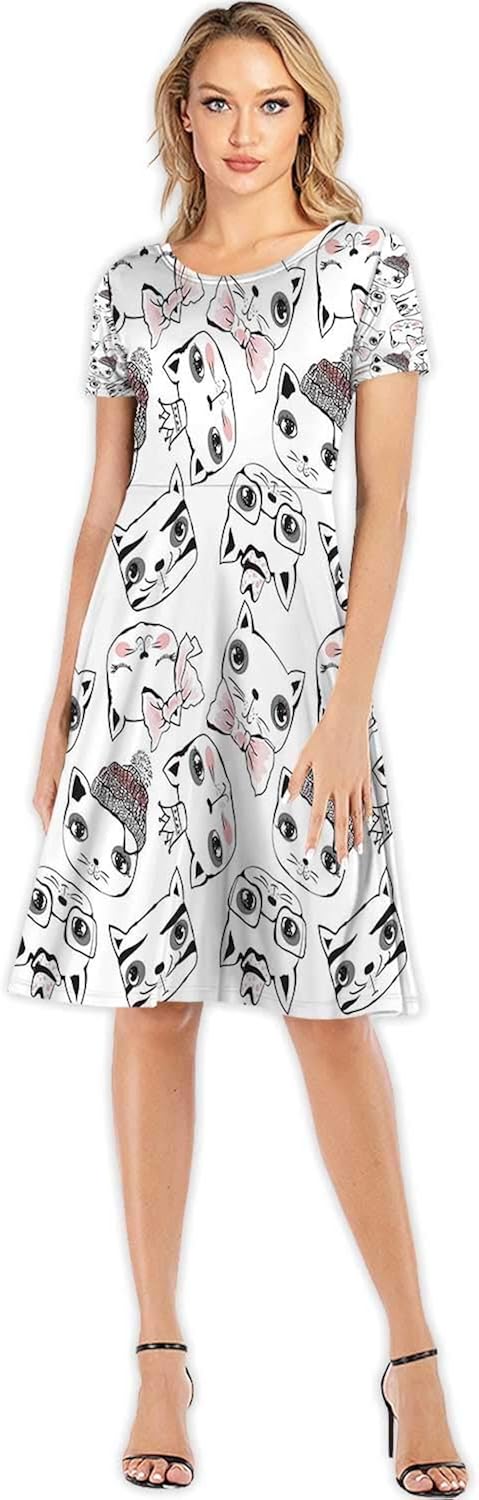 Cats Colorful Cartoon Painting Woman Fashion Apparel Evening Dress,104211 for Party,S