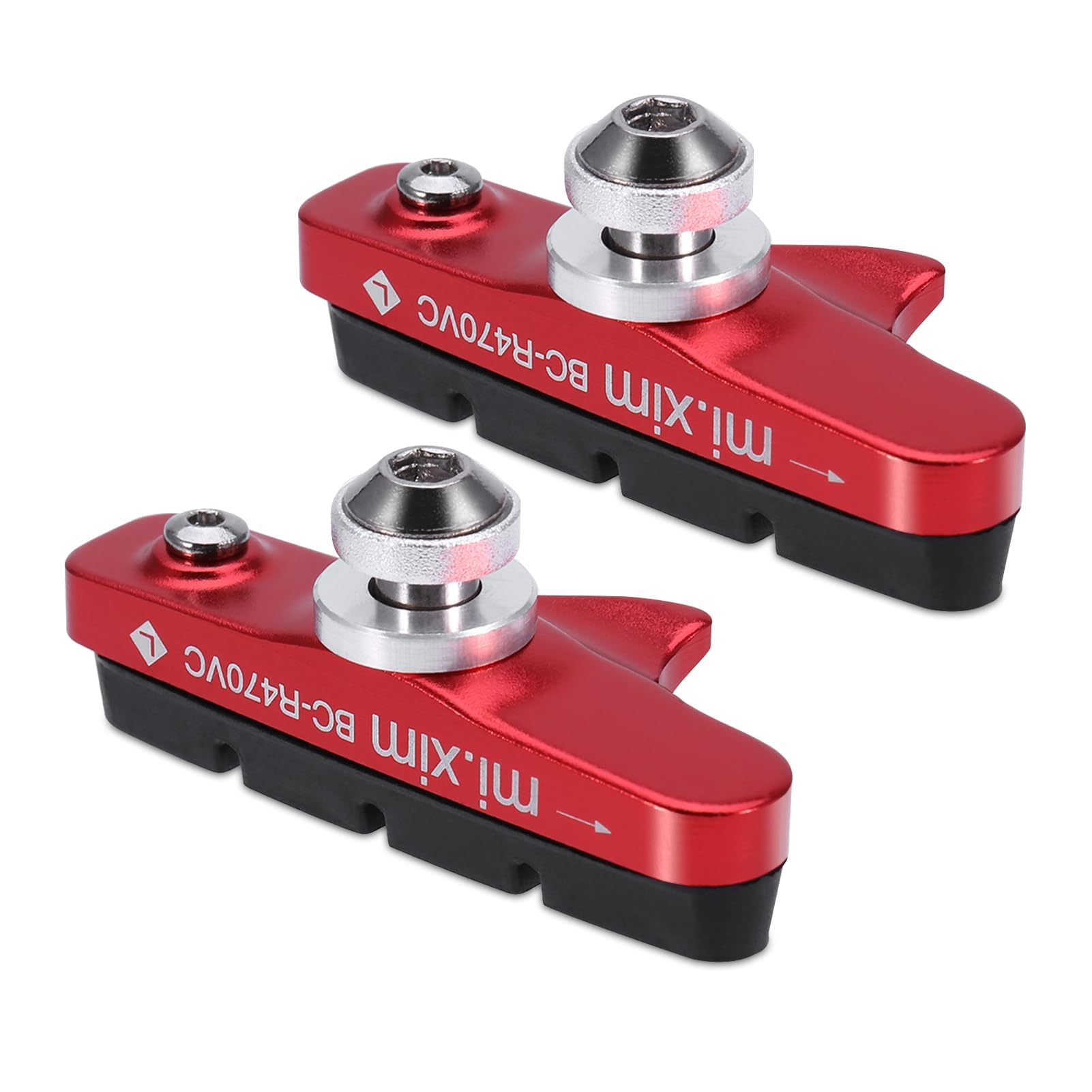 1Pair Aluminium Alloy Bike Brake Pads, 5.5cm/2.16in Professional Mountain Road Bike No Noise No‑Skid Caliper Brake Blocks Replacement Set Universal for Road Bikes Mountain Bicycles (Red)