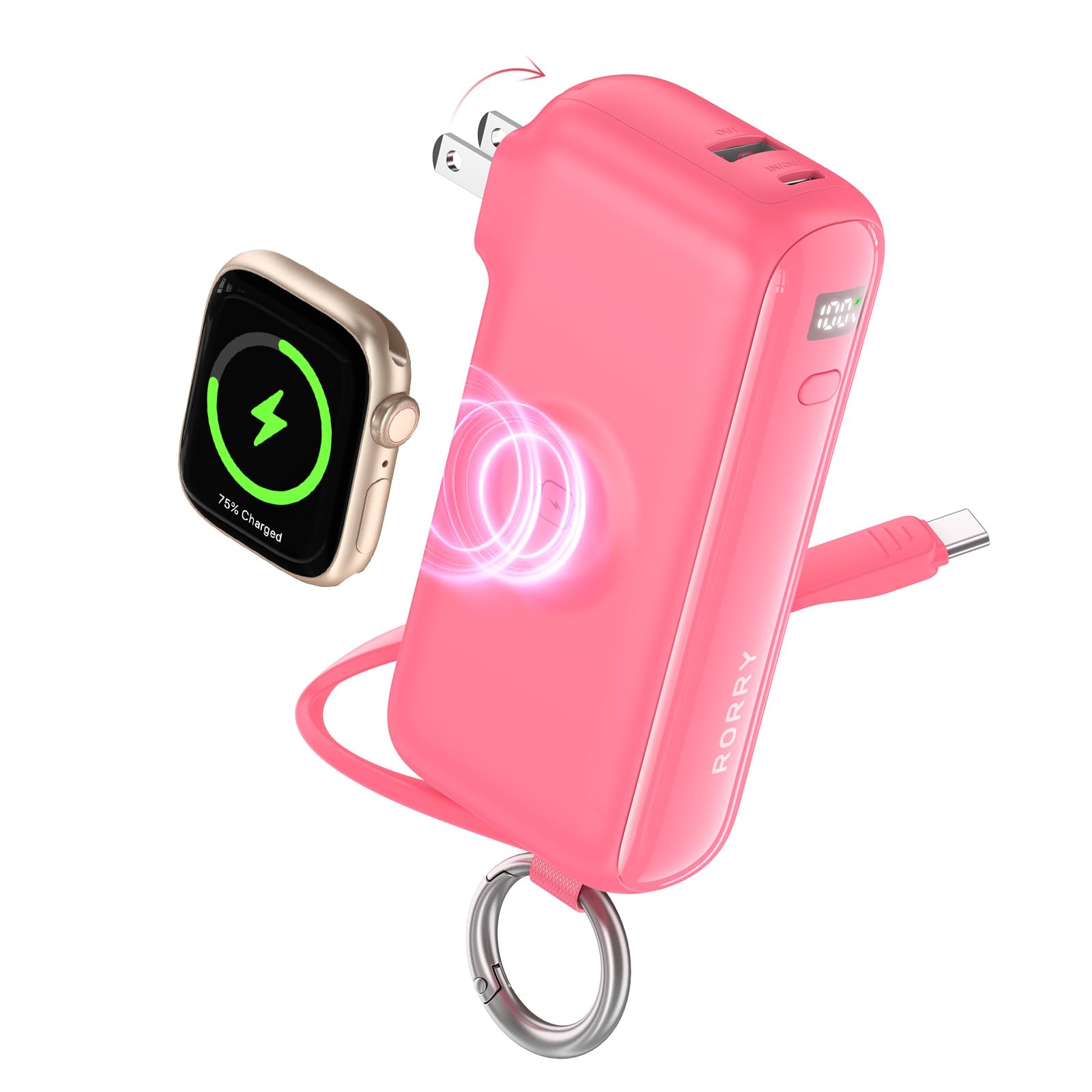 RORRY Flow Portable Charger 10000mAh 40W Wall Plug Power Bank Battery Pack