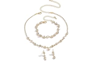 Wedding Jewelry Sets for Brides Silver Rhinestone Necklace for Women Wedding Bracelet Necklace and Earring Sets for Women Bbr