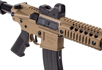Amazon Com Bushmaster Bmpwx Full Auto Mpw Co2 Powered Air Rifle With Dual Action Capability And Red Dot Sight Black Fde Sports Outdoors