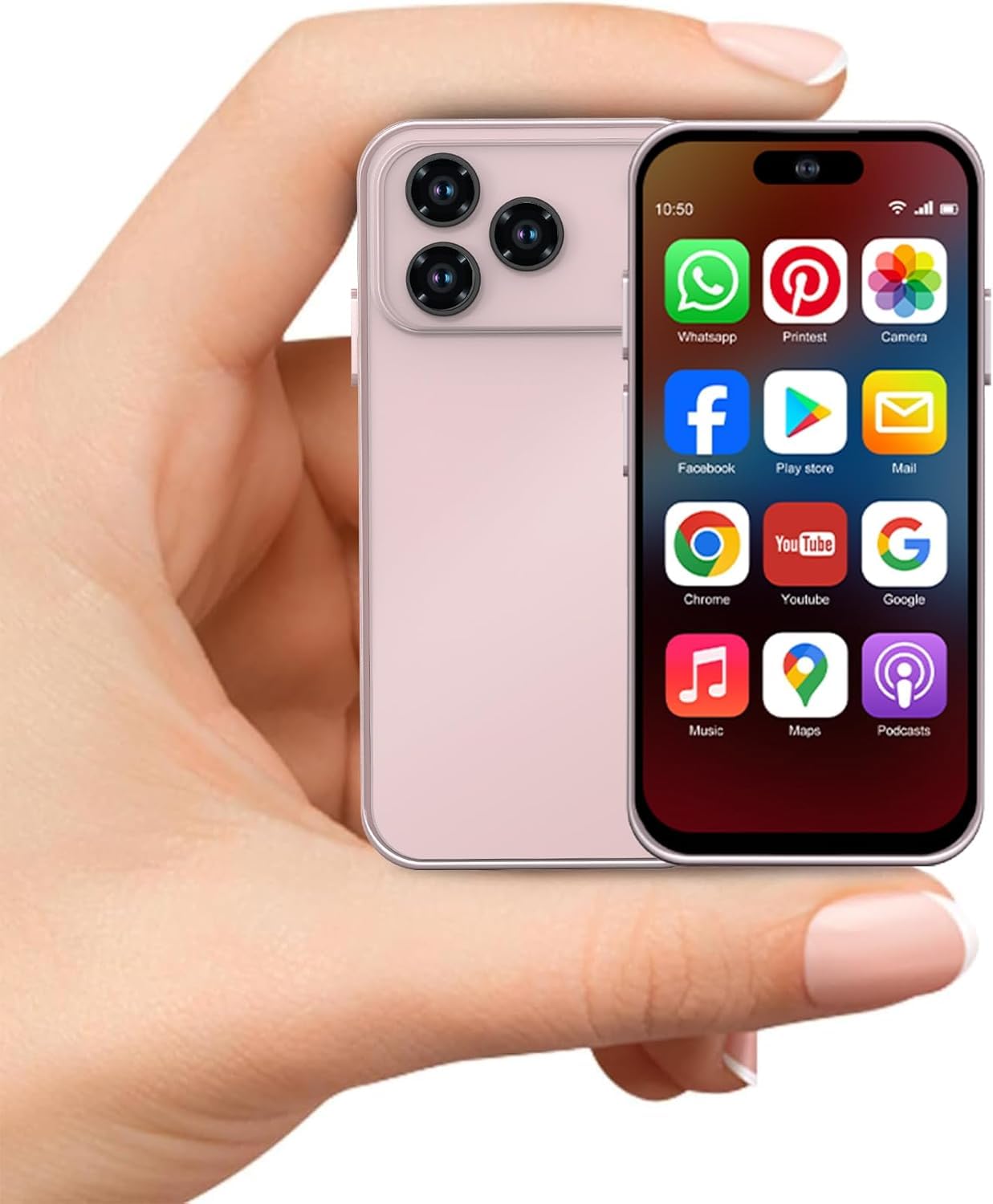 Pdfbenli Mini Phone for Kids, Unlocked Kid Phone, 4.0 inch HD Touch Screen, 3GB+32GB, 4G, Dual SIM, Face ID, Android 10.0, GPS, Kids Smart Phone (Rose Gold)