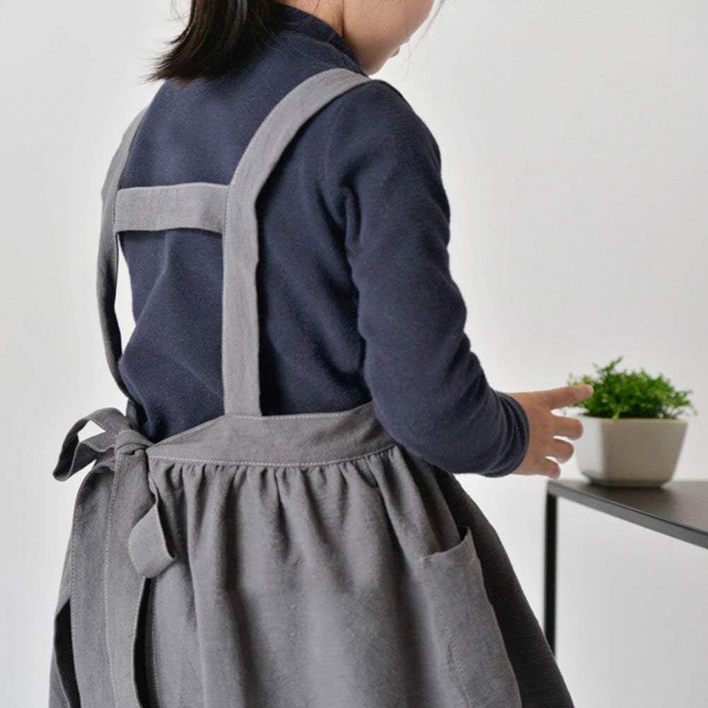 IBLUELOVER Girls Lovely Art Crafts Smock Apron Stylish Cotton Linen Children Aprons With Pockets Baking Cooking Clothes For Kids Girls DIY Painting Sleeveless Pinafore Apron Keep Clean 3-10 Years - Image 4