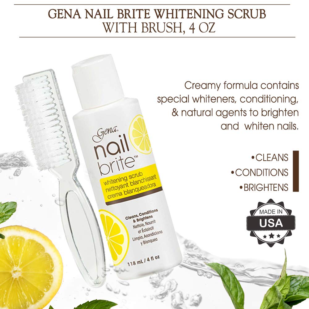 Gena Nail Brite Whitening Scrub with Brush, Cleans Conditions & Brightens Nails, 4 oz: Beauty