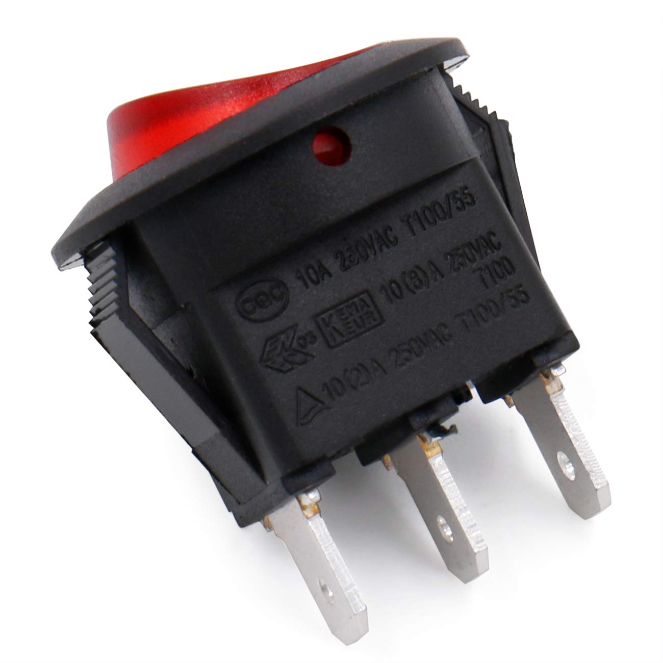 Heschen Red Round Rocker Switch Round ON-OFF SPST 3 Terminals 10A 250VAC UL VDE 5Pack - Image 5
