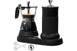 Vaolvpant Electric Espresso Machine with Milk Frother 2 in 1 Efficient Moka Pot Coffee Maker with Milkfroth Aluminum One-Touch Operation for Effortless Cappuccinos Lattes Macchiatos Black
