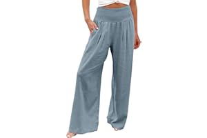 YUTANRAL Linen Pants for Women Casual Summer Wide Leg Palazzo Pants/Shorts Fashion Beach Baggy Comfy Elastic High Waist Pants