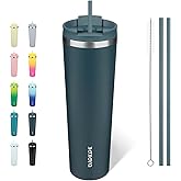 BJPKPK 34oz Stainless Steel Insulated Tumbler With lid And Straw Travel Coffee Thermal Tumblers Cup For Women And Men,Navy Blue