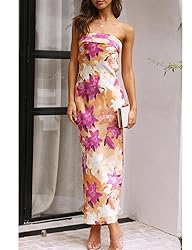 Realtix Summer Satin Print Backless Tube Tops Maxi