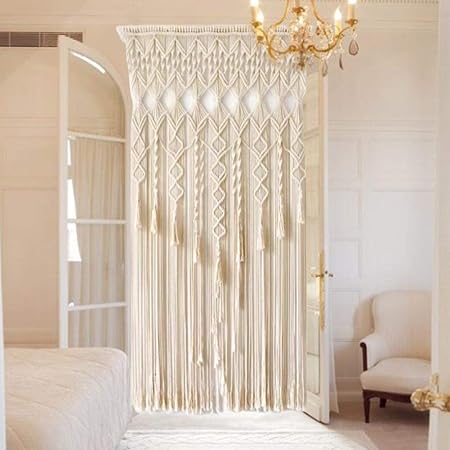 Chirsemey Cortina De Macrame Tapiz De Decoracion Colgante De Pared De Macrame Cortinas De Puerta Telon De Fondo De Boda Tejido A Mano Divisor De Habitacion Decoracion De Pared 90x200 Cm Amazon Es