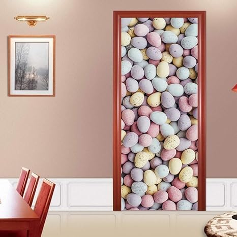 Pandaboom Schone Farbe Kopfsteinpflaster Rosa Blau Gelb Lila Tur Aufkleber Fur Kinder Schlafzimmer Madchen Diy 3d Tur Aufkleber Kuhlschrank Wand 95x215cm Amazon De Kuche Haushalt