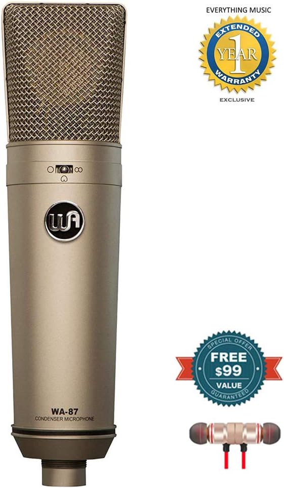 Warm Audio WA-87 Vintage-Style Condenser Microphone Nickel Includes Free Wireless Earbuds - Stereo Bluetooth in-Ear and 1 Year Everything Music Extended Warranty
