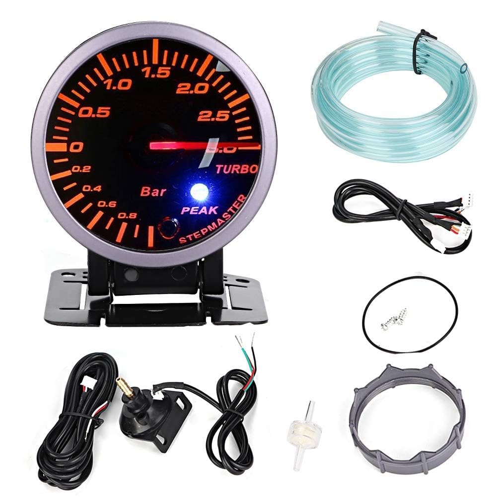 Aramox Turbo Boost Gauge Kit,60mm 3.0 Bar LED Car Modification Turbo Boost Gauge Meter Pointer DC12V for All Types of Modified Vehicles