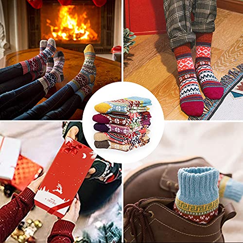 Socks Women, SISOSOCK 5 Pairs Warm Soft Winter Wool Socks Thick Knit Cozy Fuzzy Crew Women Socks Gifts