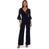 Adrianna Papell Women’s Surplice Lace Combo Jumpsuit Midnight