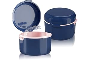 LELE LIFE 2 Pack Denture Case with Strainer Basket, Denture Cup, Retainer Case, Denture Bath Box, False Teeth Container for Travel Cleaning (Blue)