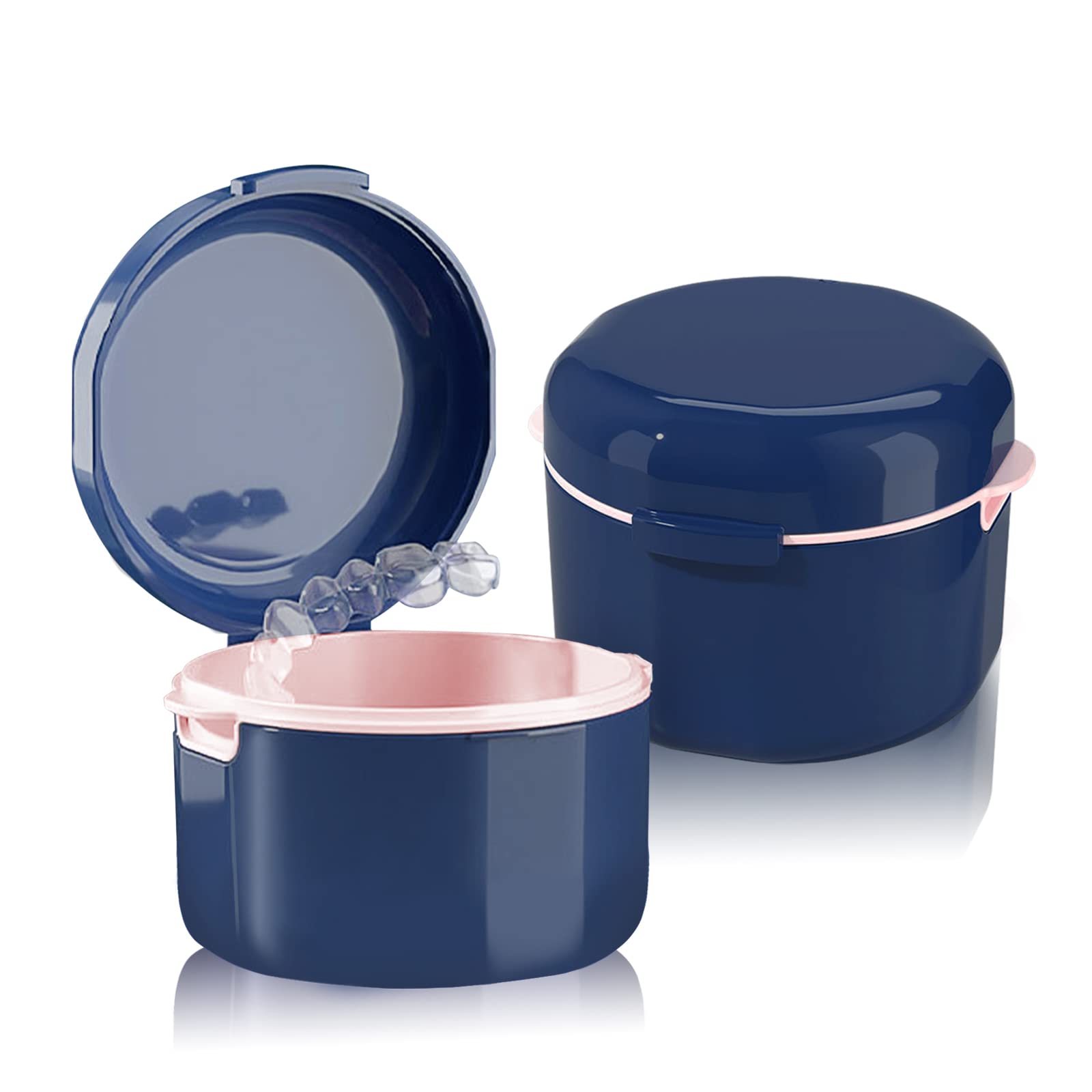 LELE LIFE 2 Pack Denture Case with Strainer Basket, Denture Cup, Retainer Case, Denture Bath Box, False Teeth Container for Travel Cleaning, Blue