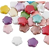 PONABEADIY 1 Box 40PCS Flower Ceramic Beads with Hole Porcelain Handmade Colorful Bright Glazed Cute Floral Shaped Charms Loose Spacer Bead Bulk for Jewelry Making Bracelet Necklace DIY Crafts Supply