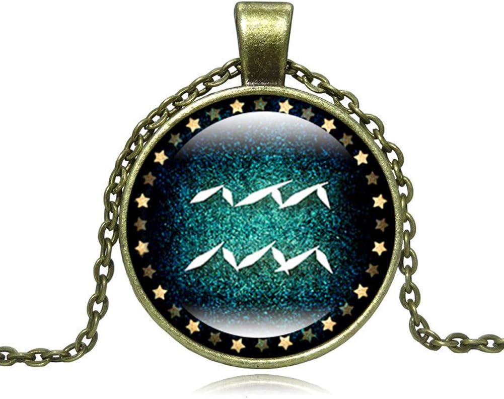 Aquarius Zodiac Necklace for Women Men Constellation Talisman Symbol Pendant Gold