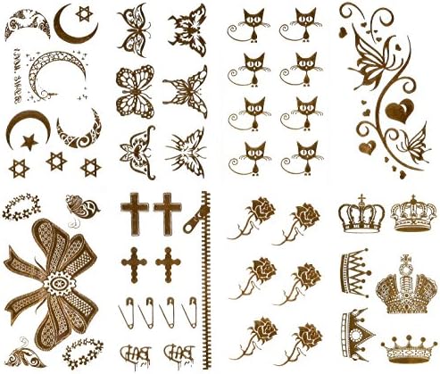 Lily Amor 8 Sheets Golden Metallic Temporary Tattoos for Women (Gold)