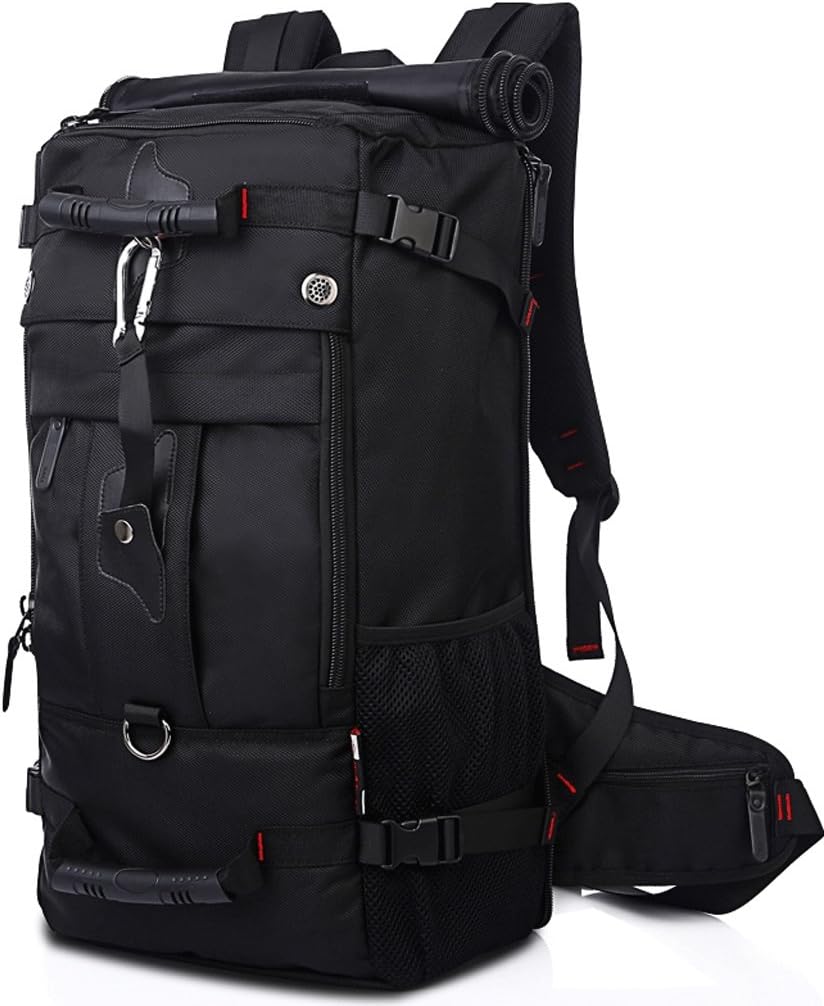 HM3287 Luxury Vintage Cylinder Bag super Large 50L Canvas Travel Backpack Hiking Luggage Weekend Bag, Black, Men's two-shoulder Backpack Outdoor Sports Climbing Bag, Multi-Function Computer Backpack