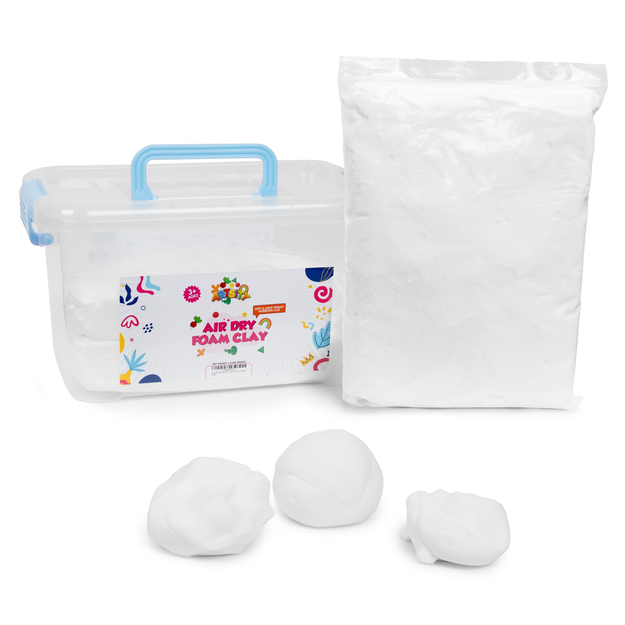 Photo 1 of White Air Dry Foam Clay for Kids - 3.3 Pounds Soft Bulk Modeling Clay with Carrying Case & Airtight Zip-Seal Bags - Perfect for Arts & Crafts, Molding, Slime, Cosplay Armor | No-Mess, Non-Stick