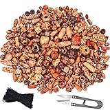 TecUnite 500 Pieces Printed Wooden Beads Various Shapes Loose Spacer Beads with Scissors and Beading Cord for Jewelry Making DIY Craft Accessories